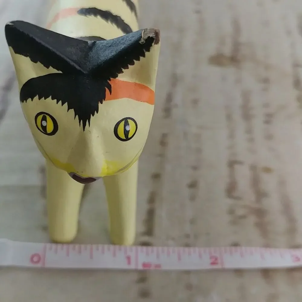 Yellow, Orange, and Black Long Tail Cat Jewelry/Ring Holder‎ Figurine